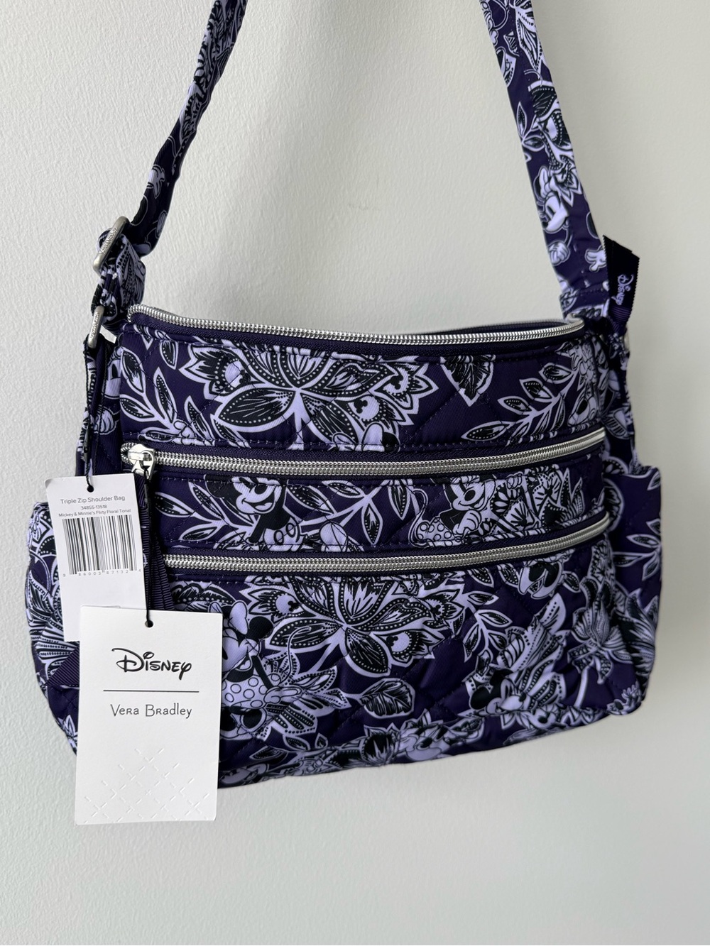 Vera Bradley Disney Flirty Floral Tiple Zip Shoulder Bag